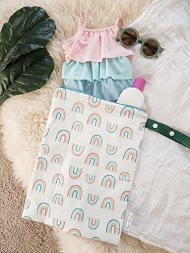 Itzy Ritzy Sealed Wet Bag with Adjustable Handle – Washable and Reusable Wet Bag with Water Resistant Lining Ideal for Swimwear, Diapers, Gym Clothes & Toiletries; Measures 11” x 14”, Over The Rainbow