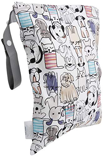Itzy Ritzy IR-WBMH8304 Travel Happens Medium Sealed Wet Bag with Handle, Raining Cats and Dogs