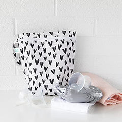 Bumkins Waterproof Wet Bag, Washable, Reusable for Travel and more, for Wet Swimsuits, Toiletries, 12x14 – Black Hearts