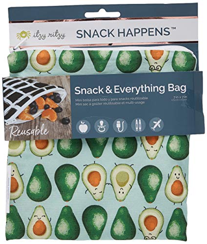 Itzy Ritzy Reusable Snack Bag & 7" x 7" BPA-Free Snack Bag is Food Safe, Washable and Ideal for Storing Snacks, Pacifiers, Electronics and Makeup in a Diaper Bag, Purse or Travel Bag, Guac Star