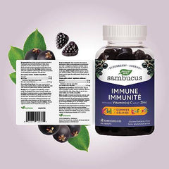 Nature's Way Sambucus Immune Cold and Flu Care Elderberry Gummies with Vitamin C and Zinc - Immune Support for Kids 4+, 60 Gummies