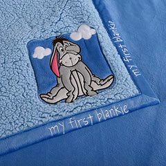 Disney Winnie The Pooh My First Blankie Sherpa Blanket, 30"x36" Blue Eeyore Fluffy Premium Blanket for Baby Boy, Girl Soft Warm Cozy, Infant or Newborn Blanket for Crib, Stroller, Travel, Nursery
