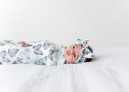 Copper Pearl Baby Stretchy Soft Knit Headband Bow "Dot"