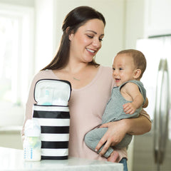 J.L. Childress Tall Twocool, Breastmilk Cooler, Baby Bottle & Baby Food Bag, Insulated & Leak Proof, Ice Pack Included, Fits 2-4 Bottles, Black/White Stripe
