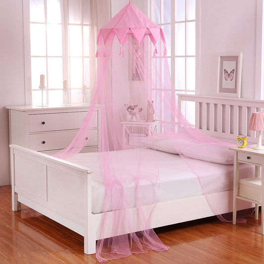 Cotton Loft Harlequin Kids Collapsible Round Hoop Sheer Mosquito Netting Girls Bed Canopy, One Size, Pink