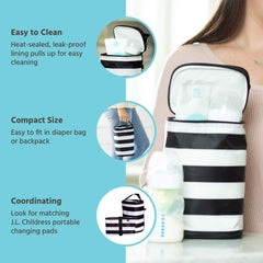 J.L. Childress Tall Twocool, Breastmilk Cooler, Baby Bottle & Baby Food Bag, Insulated & Leak Proof, Ice Pack Included, Fits 2-4 Bottles, Black/White Stripe