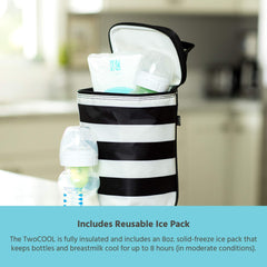 J.L. Childress Tall Twocool, Breastmilk Cooler, Baby Bottle & Baby Food Bag, Insulated & Leak Proof, Ice Pack Included, Fits 2-4 Bottles, Black/White Stripe