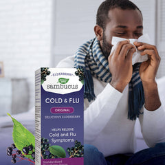 Nature's Way Sambucus Cold and Flu Care Original – Elderberry Syrup Used in Herbal Medicine to Help Relieve Symptoms (Coughs and Sore Throats) in Adults, 120 ml
