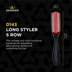 Denman Curly Hair Brush D143-5 Row Styling Mini Brush With Long Handle for Detangling, Separating, Shaping and Defining Curls and Smoothing Hair- For Women and Men