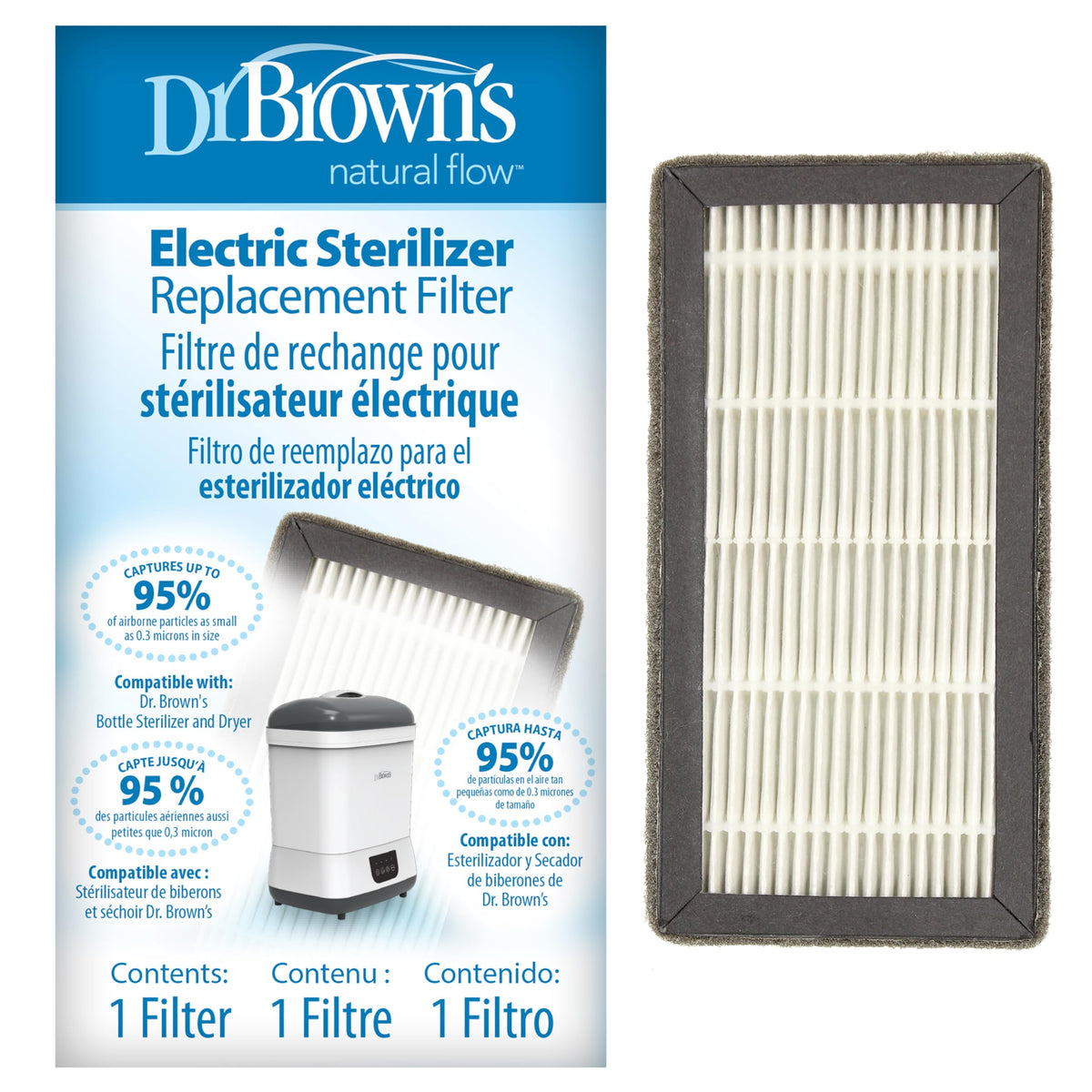 Dr. Brown's Replacement HEPA Filter for Clean Steam Bottle Sterilizer and Dryer, Gray